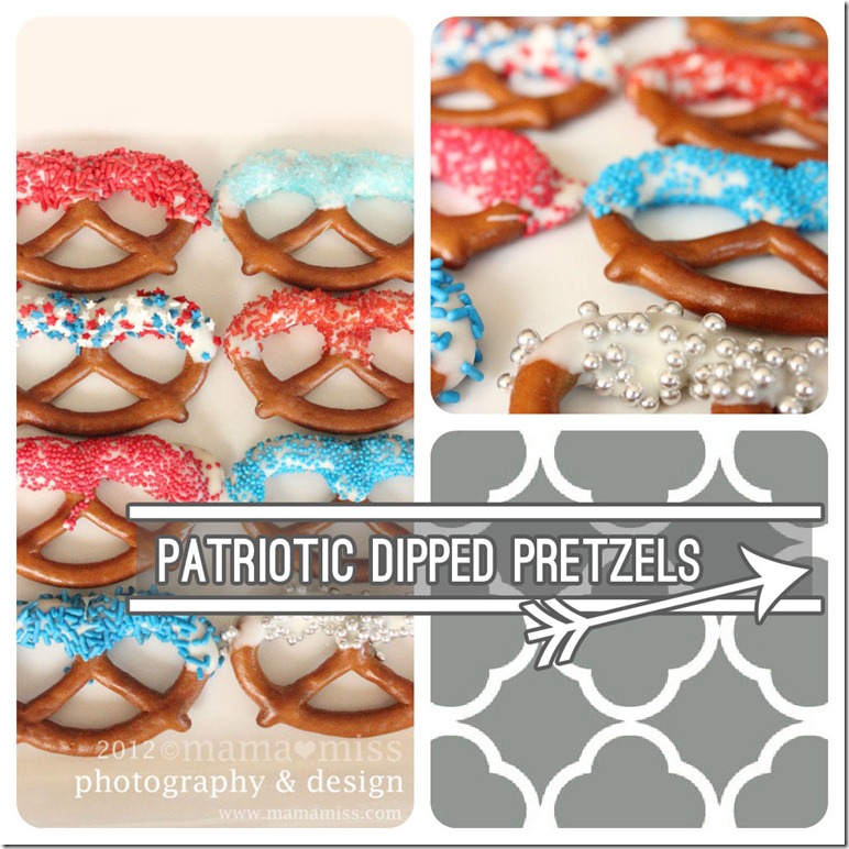 Patriotic Dipped Pretzels #treats #the4th #patriotic #sprinkles #pretzels